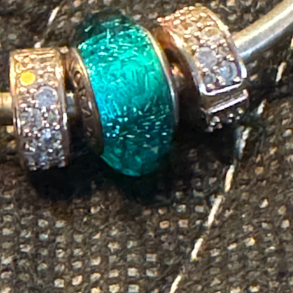 Pandora Silver Bracelet Crystal Charms Green - Picture 2 of 6